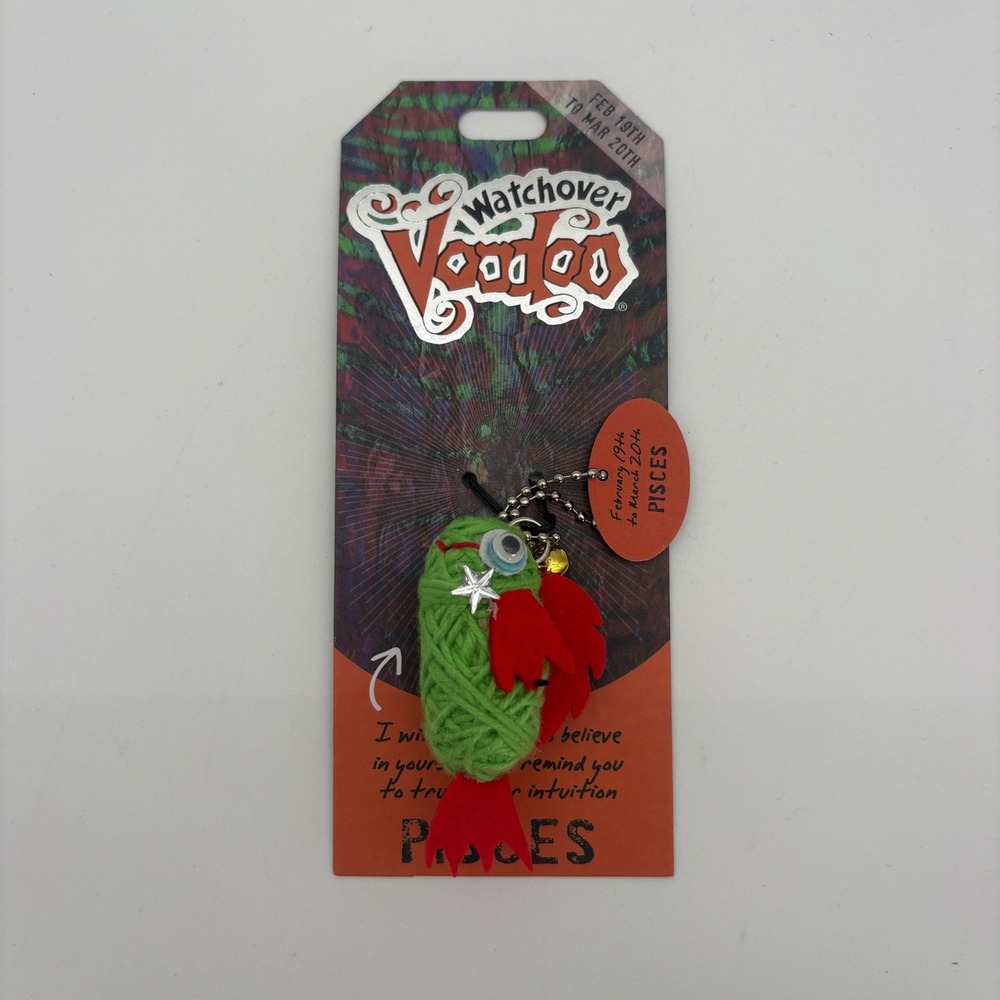 Watchover Voodoo Pisces Zodiac String Doll Keychain Green Fish Ref 194 New